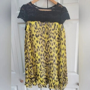 Womens Leopard Prin Lace mini Pleated shift‎ dress Small
